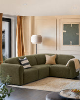 Penny dark green fabric small corner sofa