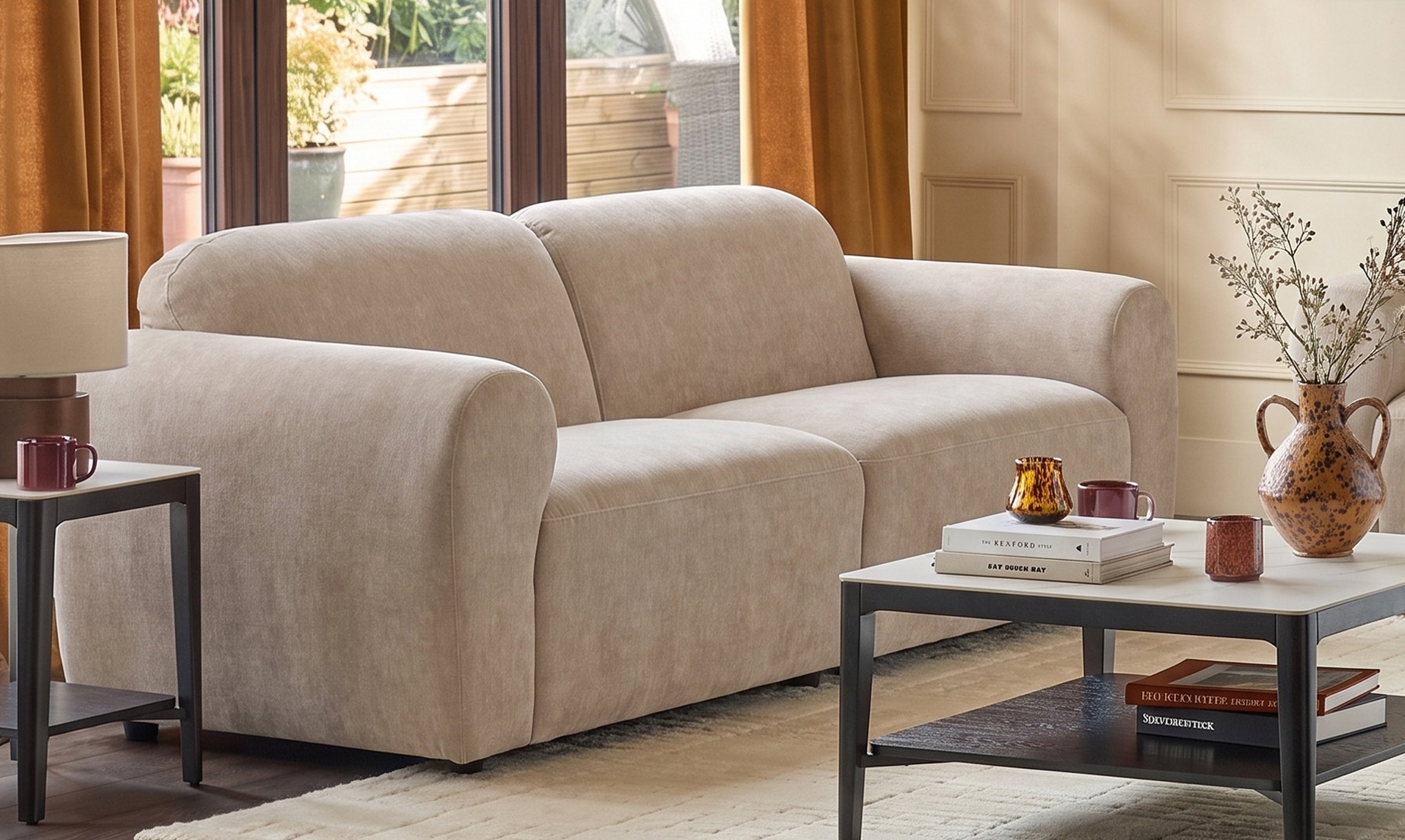 Penny champagne fabric 3 seater sofa