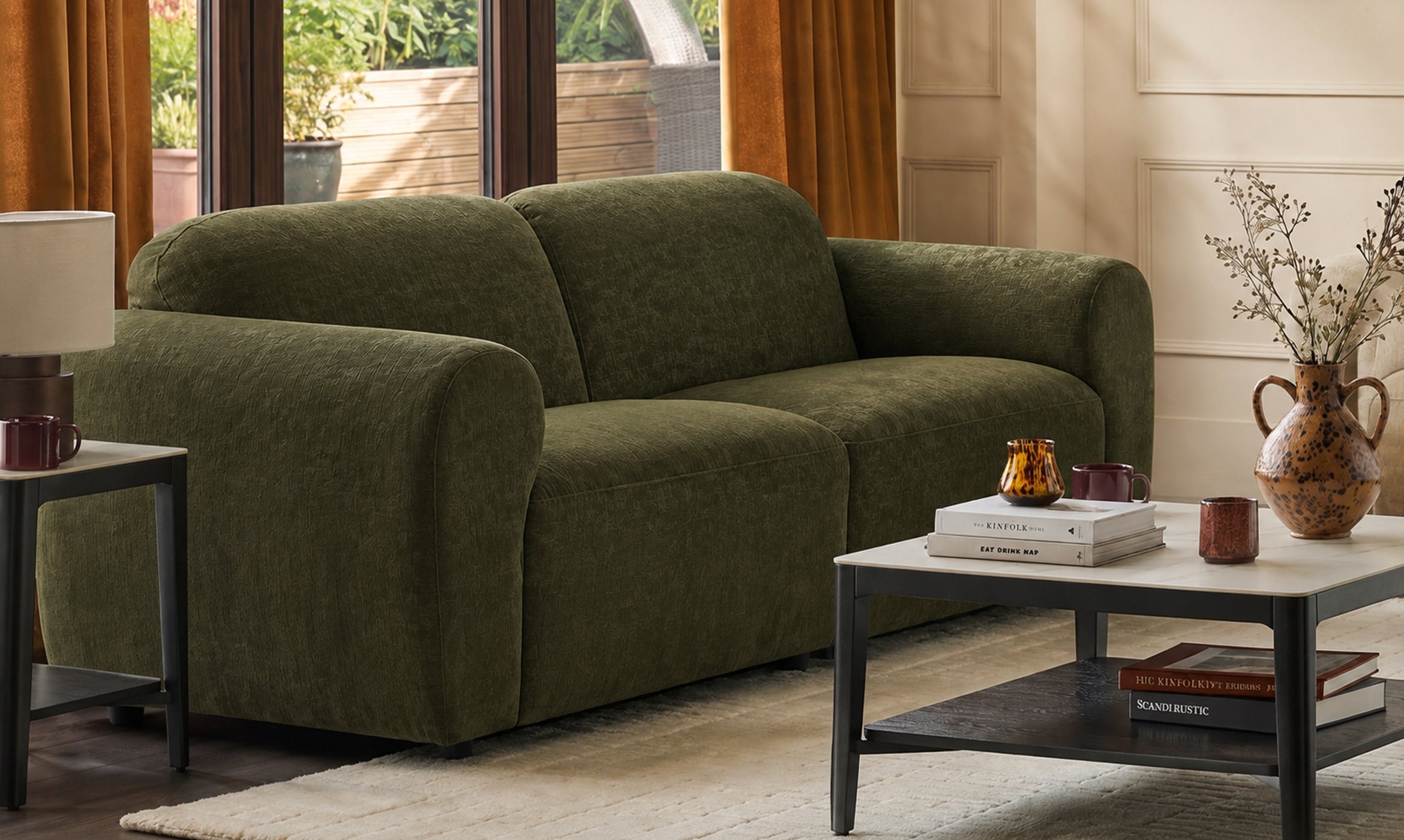Penny dark green fabric 3 seater sofa