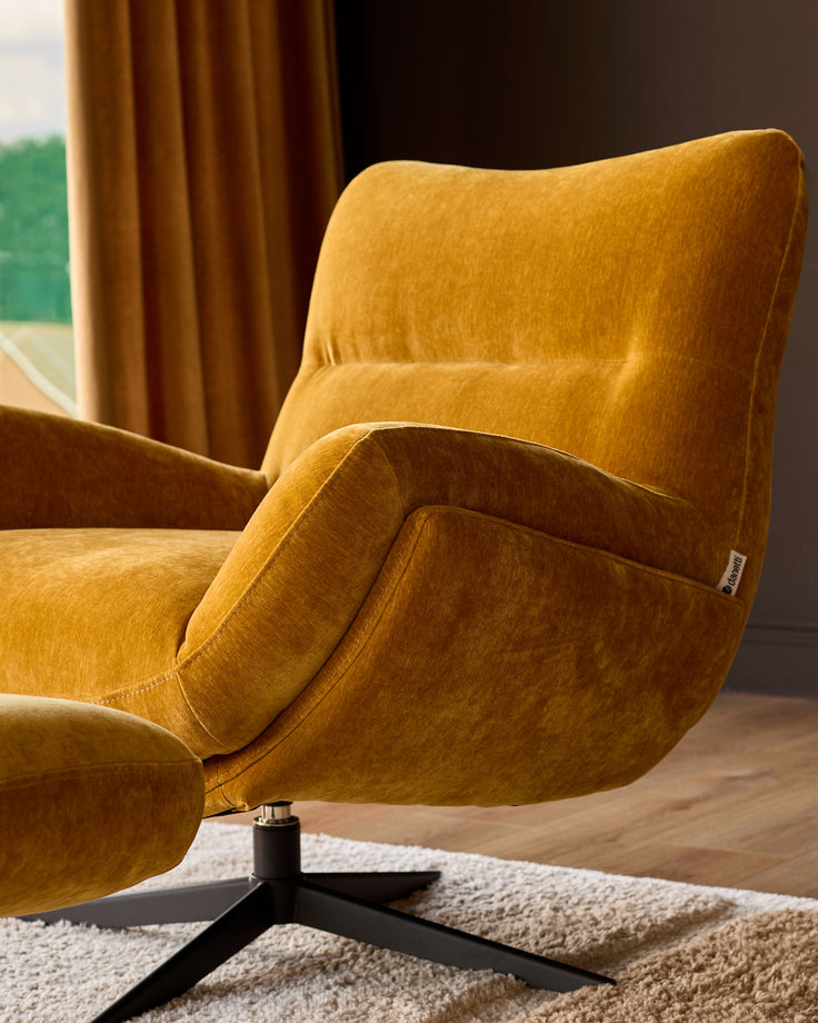 Piper ochre fabric occasional chair with footstool