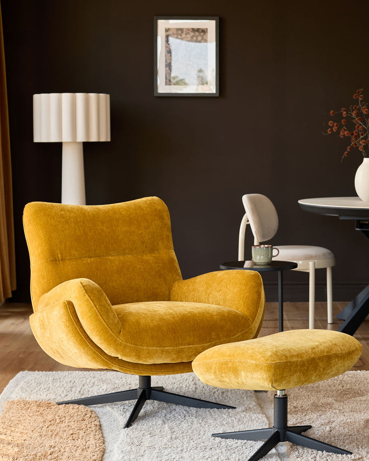 Piper ochre fabric occasional chair with footstool