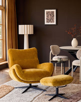 Piper ochre fabric occasional chair with footstool