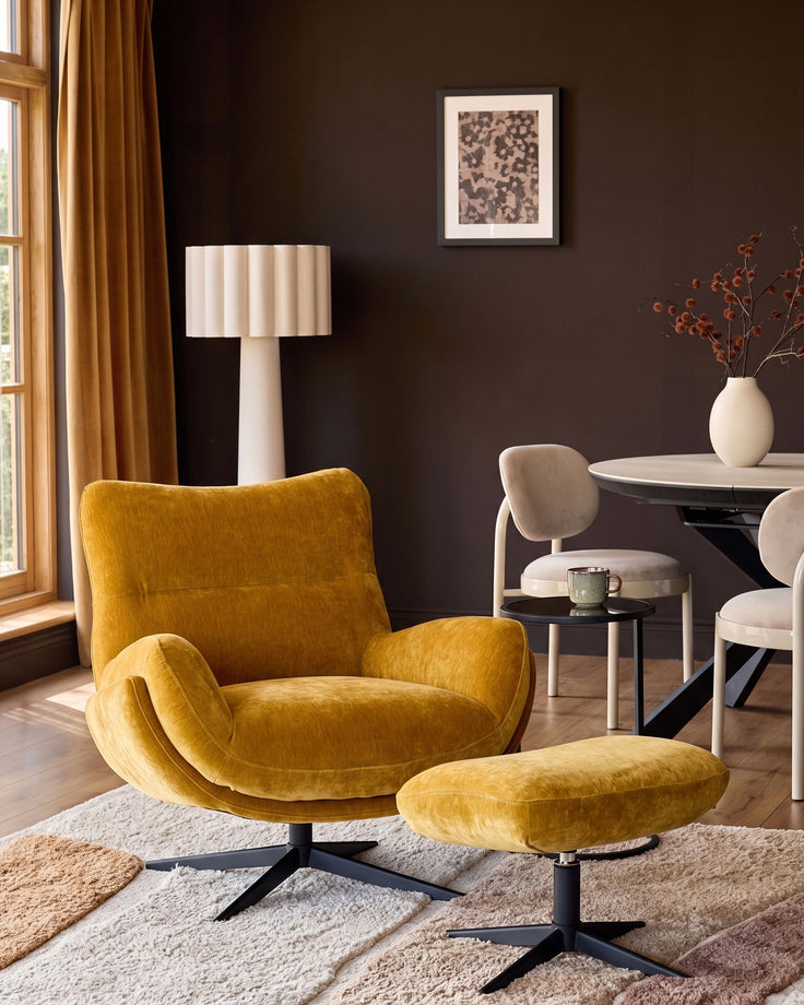 Piper ochre fabric occasional chair with footstool