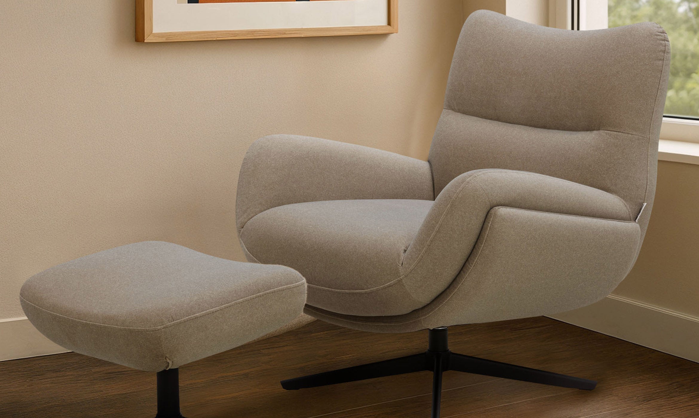 Piper mocha plush fabric occasional chair with footstool