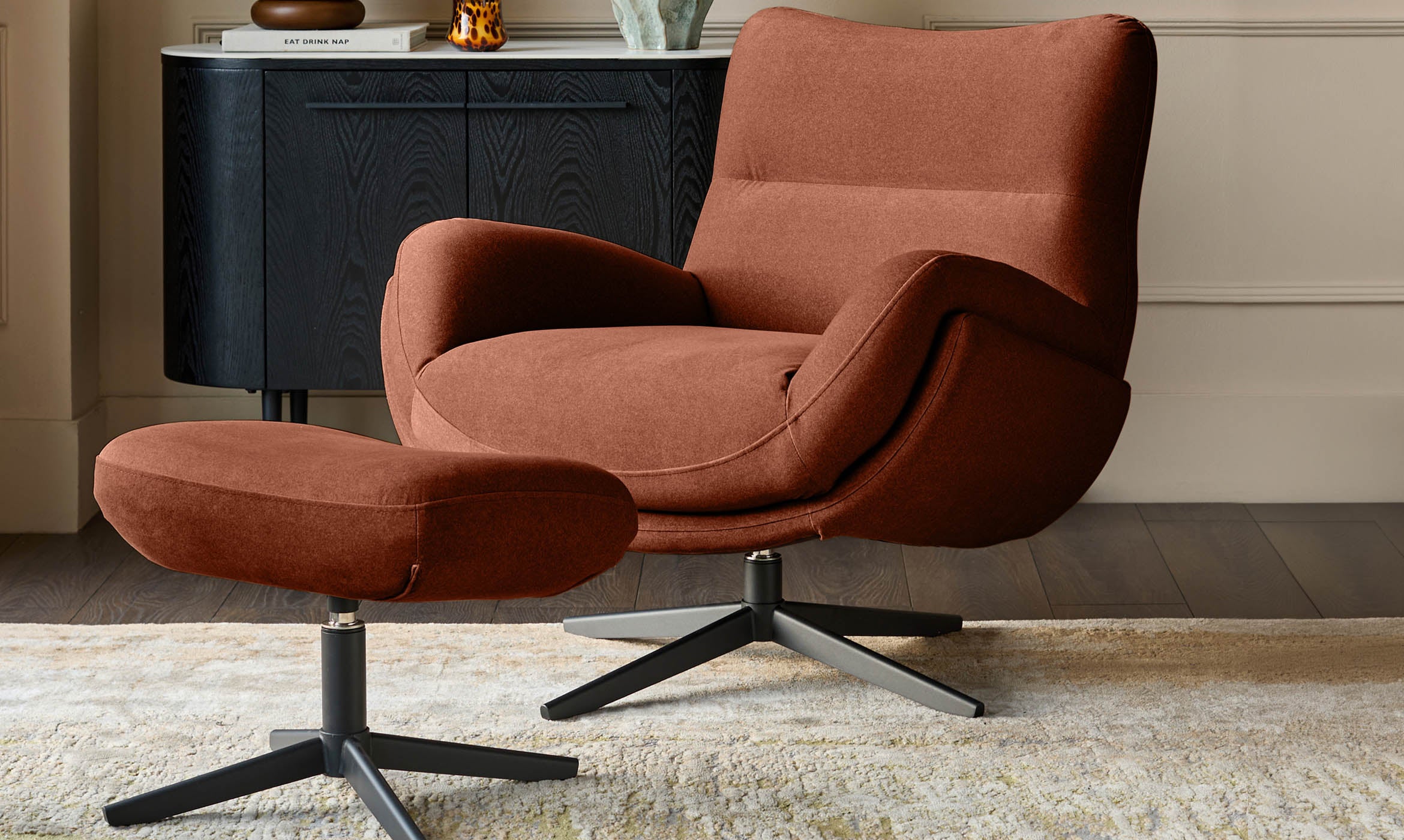 Piper toffee red fabric swivel accent chair