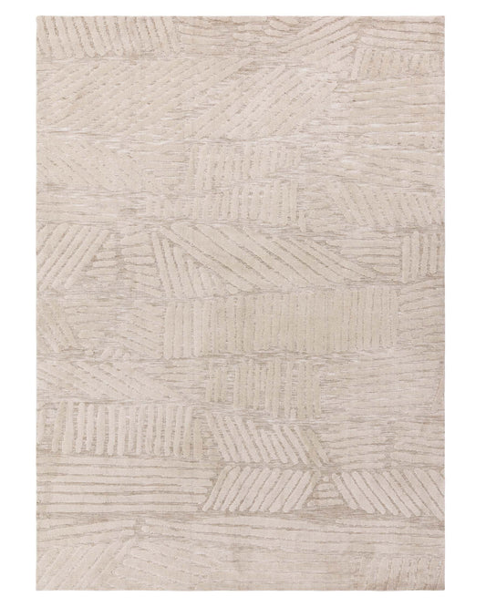 Abstract patterned rug in neutral tones. A stylish floor covering for any room.