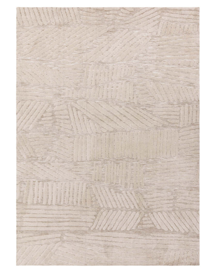 Contemporary-style area rug with a textured abstract pattern in neutral beige tones.