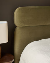 Preston olive green velvet double bed