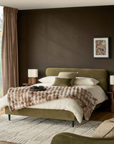 Preston olive green velvet double bed