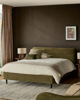 Preston olive green velvet double bed