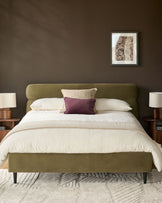 Preston olive green velvet double bed