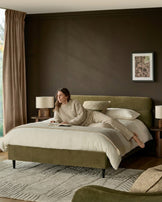 Preston olive green velvet double bed