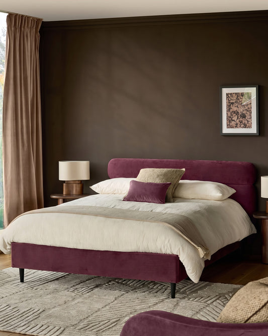 Preston plum velvet double bed