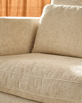 Quinn natural fabric dark wood armchair