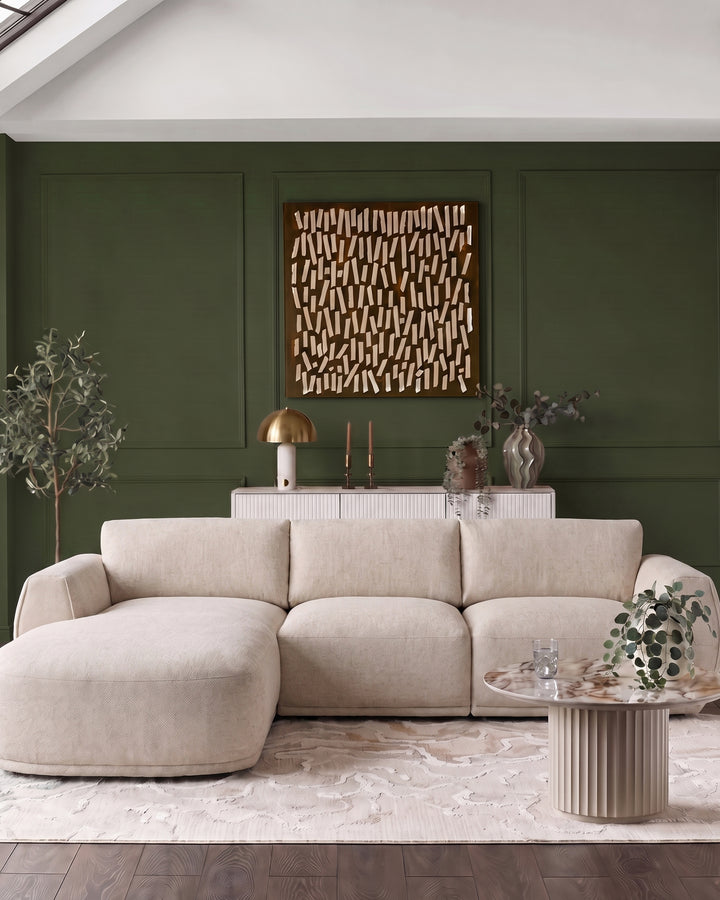 Renato natural fabric left hand facing large chaise sofa