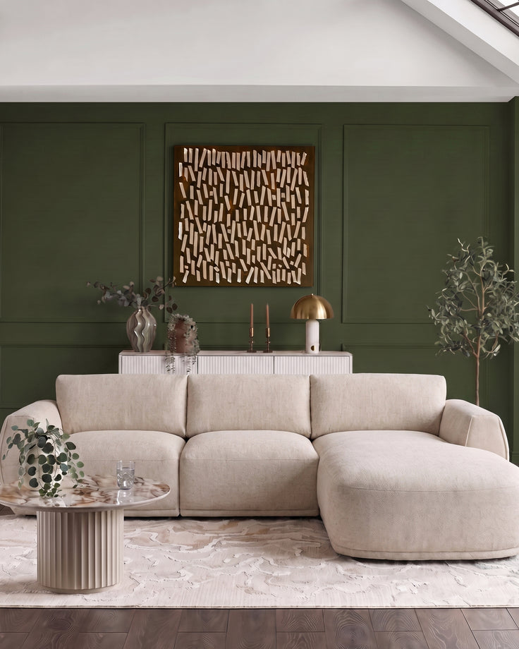 Renato natural fabric right hand facing large chaise sofa