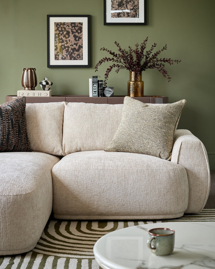 Renato natural fabric left hand facing large chaise sofa