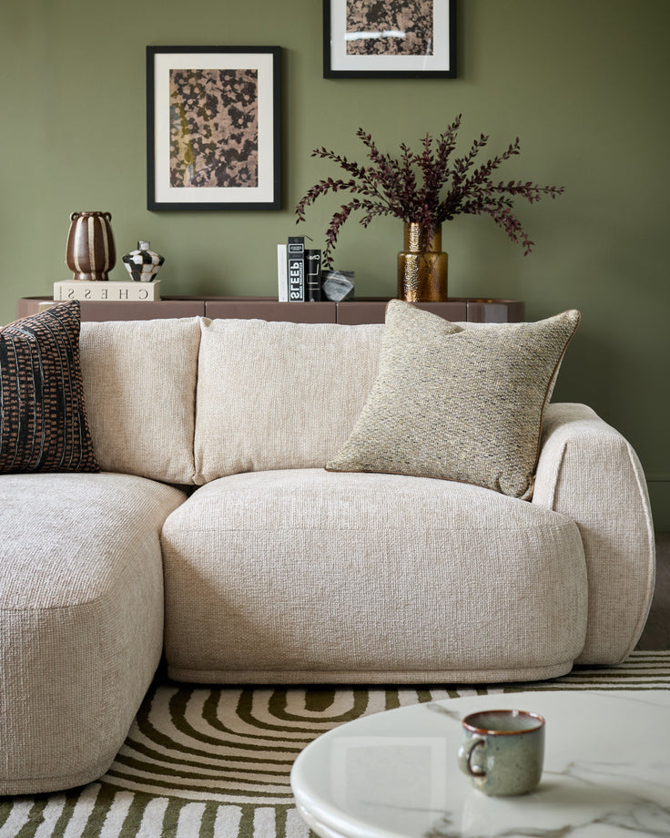 Renato natural fabric left hand facing large chaise sofa