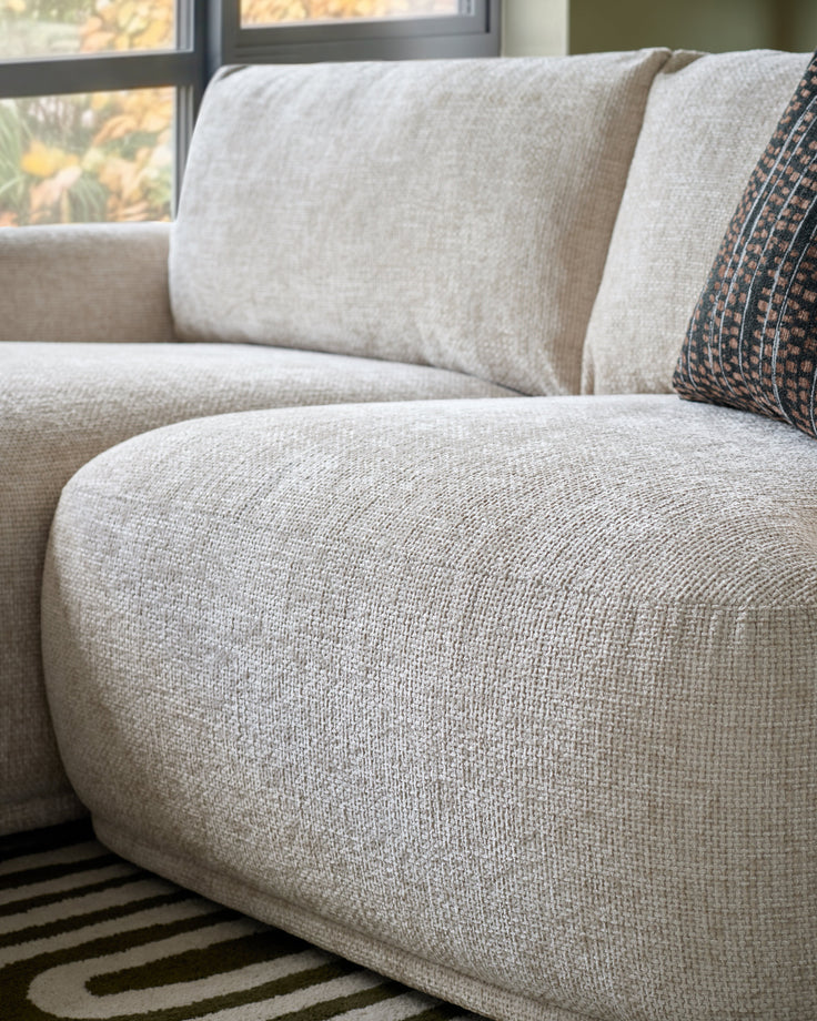 Renato natural fabric left hand facing large chaise sofa
