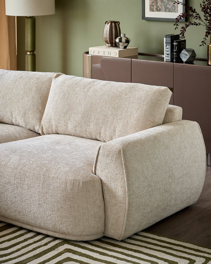 Renato natural fabric left hand facing large chaise sofa