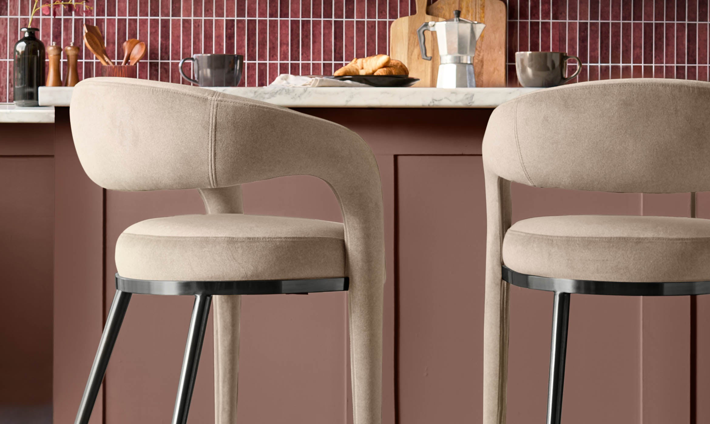 Rhett champagne velvet bar stool