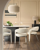 Leonie natural and mocha linen large round pendant