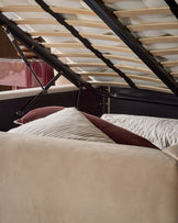 Rhiannon champagne velvet king size ottoman storage bed