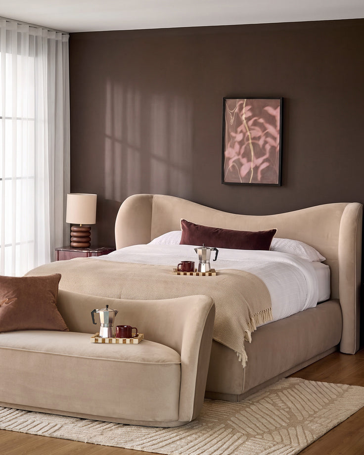 Rhiannon champagne velvet king size ottoman storage bed