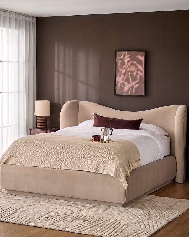 Rhiannon champagne velvet king size ottoman storage bed