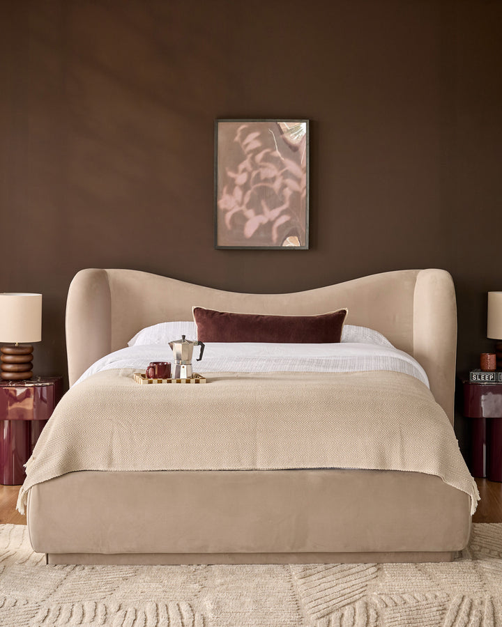 Rhiannon champagne velvet king size ottoman storage bed