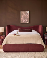 Rhiannon toffee red velvet king size ottoman storage bed