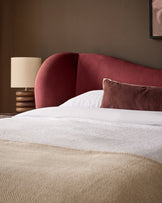 Rhiannon toffee red velvet king size ottoman storage bed