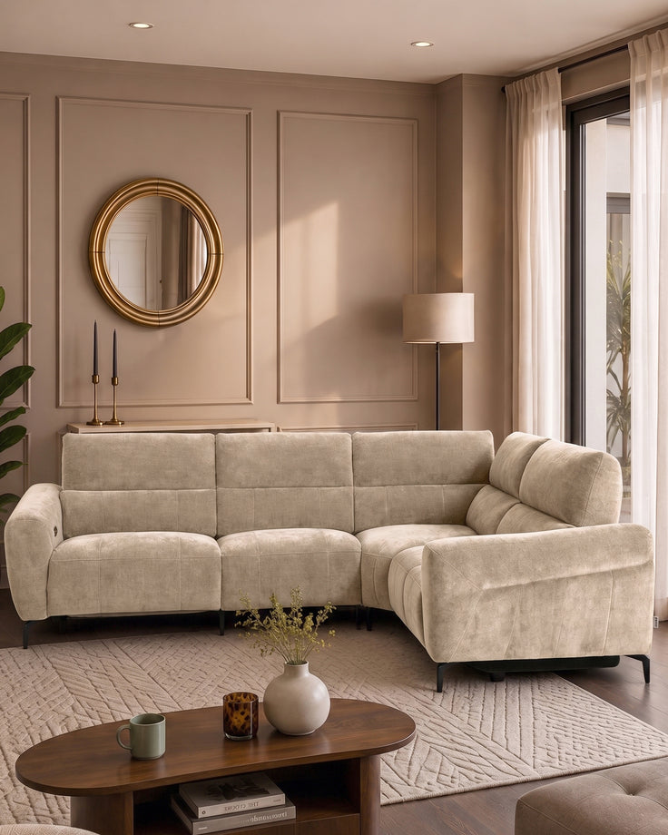 Rhys champagne chenille right hand facing small corner sofa