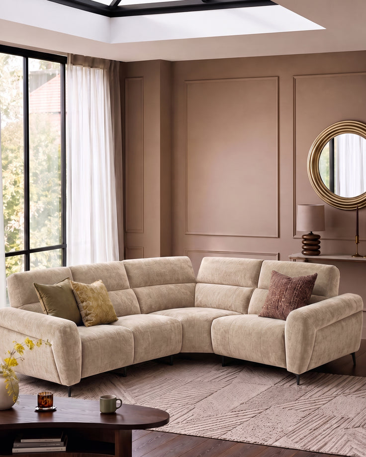 Rhys champagne chenille right hand facing small corner sofa