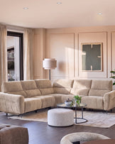 Rhys champagne chenille large corner sofa