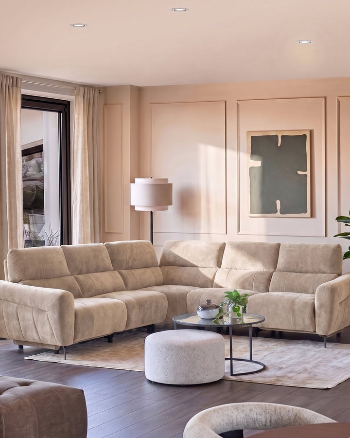 Rhys champagne chenille large corner sofa