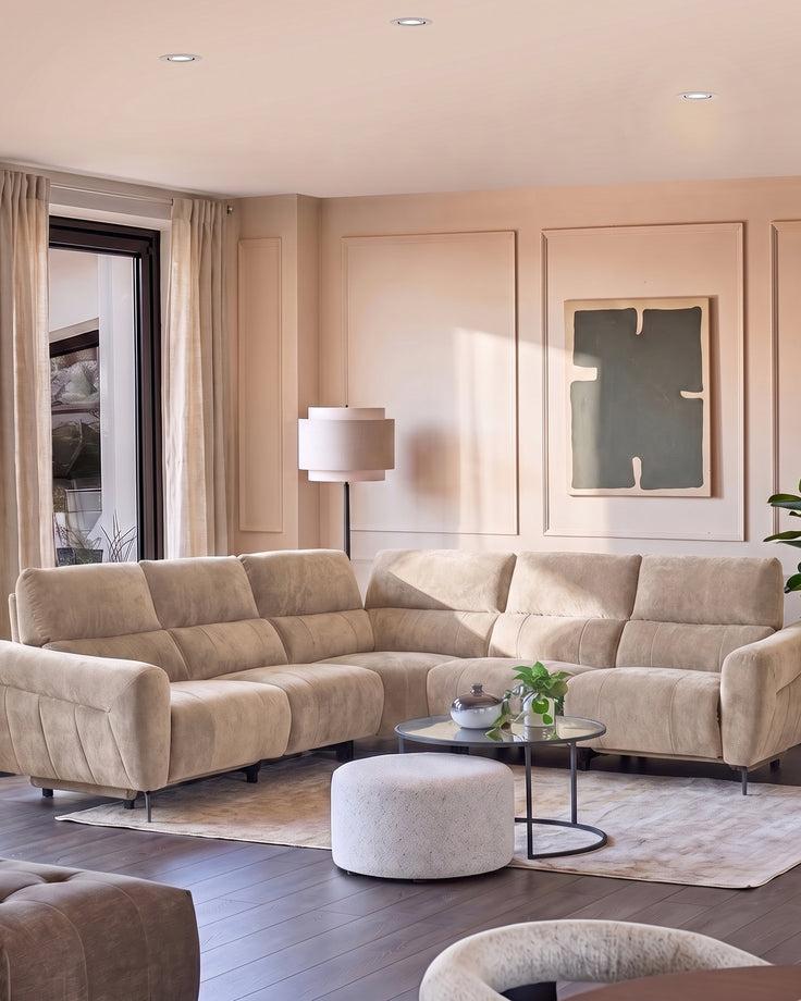 Rhys champagne chenille large corner sofa