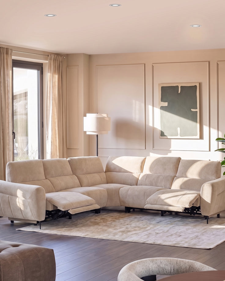Rhys champagne chenille large corner sofa