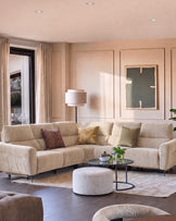 Rhys champagne chenille large corner sofa