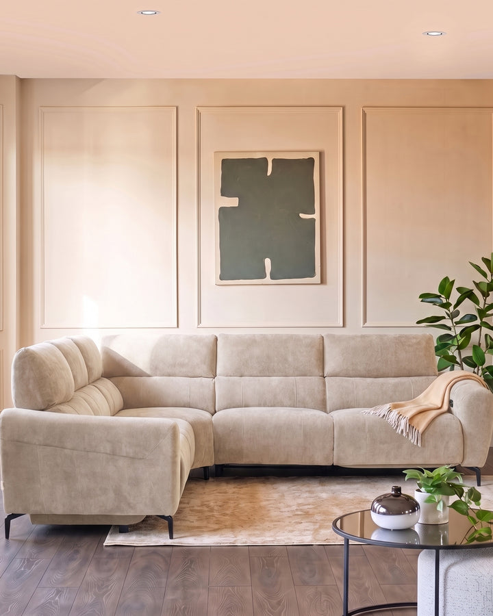 Rhys champagne chenille large corner sofa