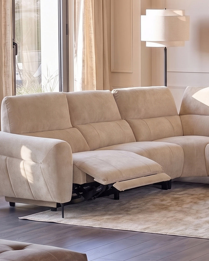 Rhys champagne chenille large corner sofa