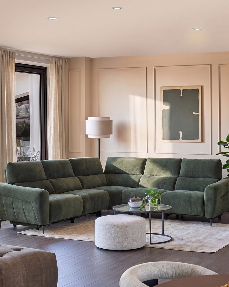Rhys dark green chenille large corner sofa