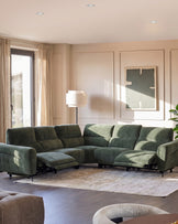 Rhys dark green chenille large corner sofa