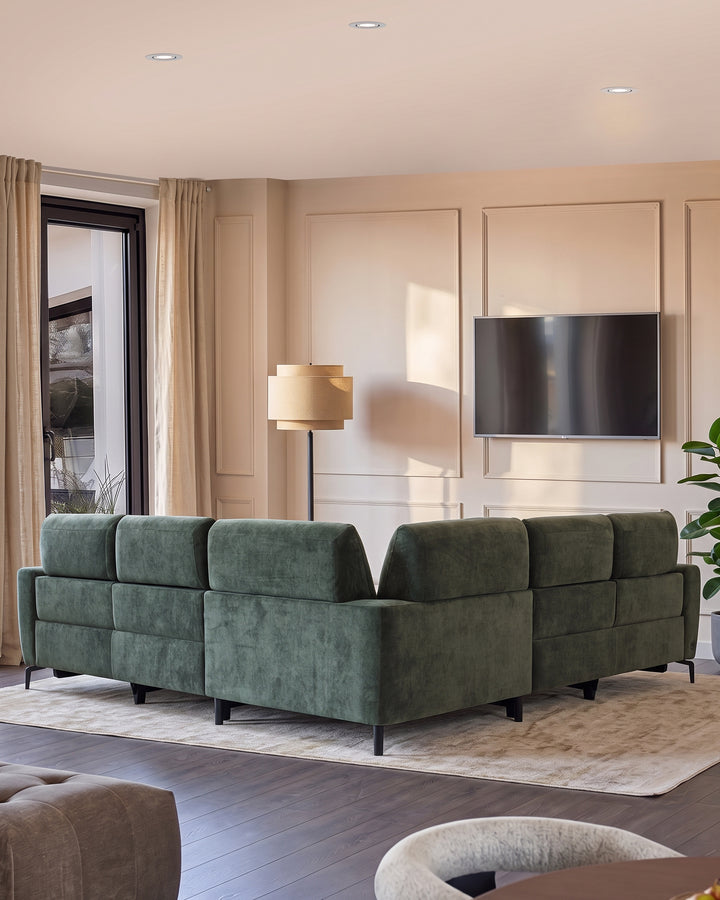 Rhys dark green chenille large corner sofa