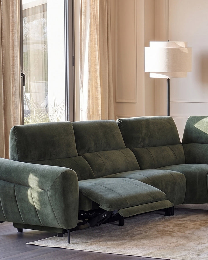 Rhys dark green chenille large corner sofa