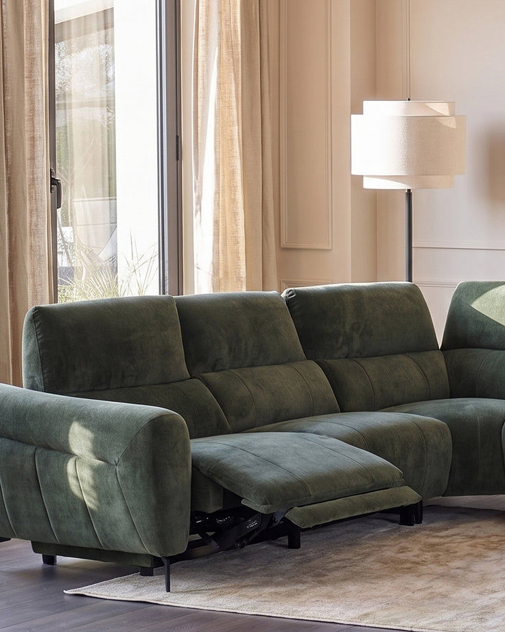 Rhys dark green chenille large corner sofa