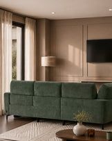 Rhys dark green chenille left hand facing small corner sofa