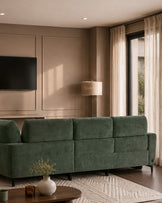 Rhys dark green chenille right hand facing small corner sofa