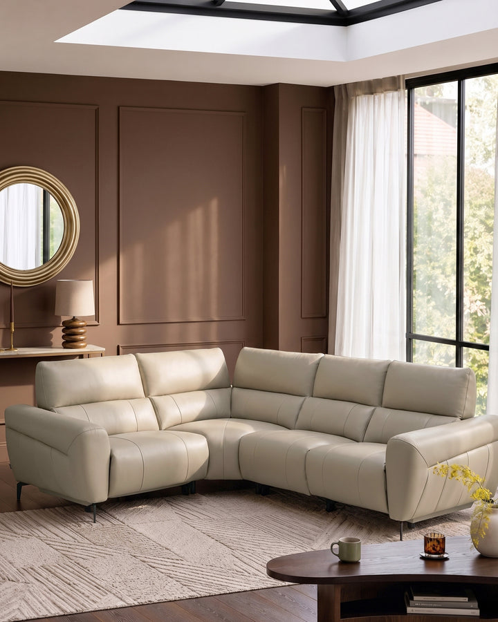 Rhys natural leather left hand facing small corner sofa