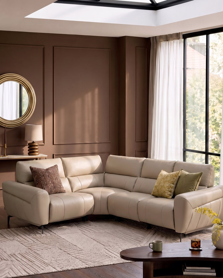 Rhys natural leather left hand facing small corner sofa